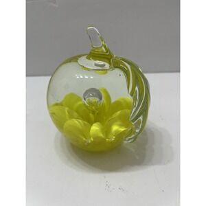 Vintage Wheatonware Glass Yellow Apple Paperweight 1974 Suspended Teardrop 4.5"